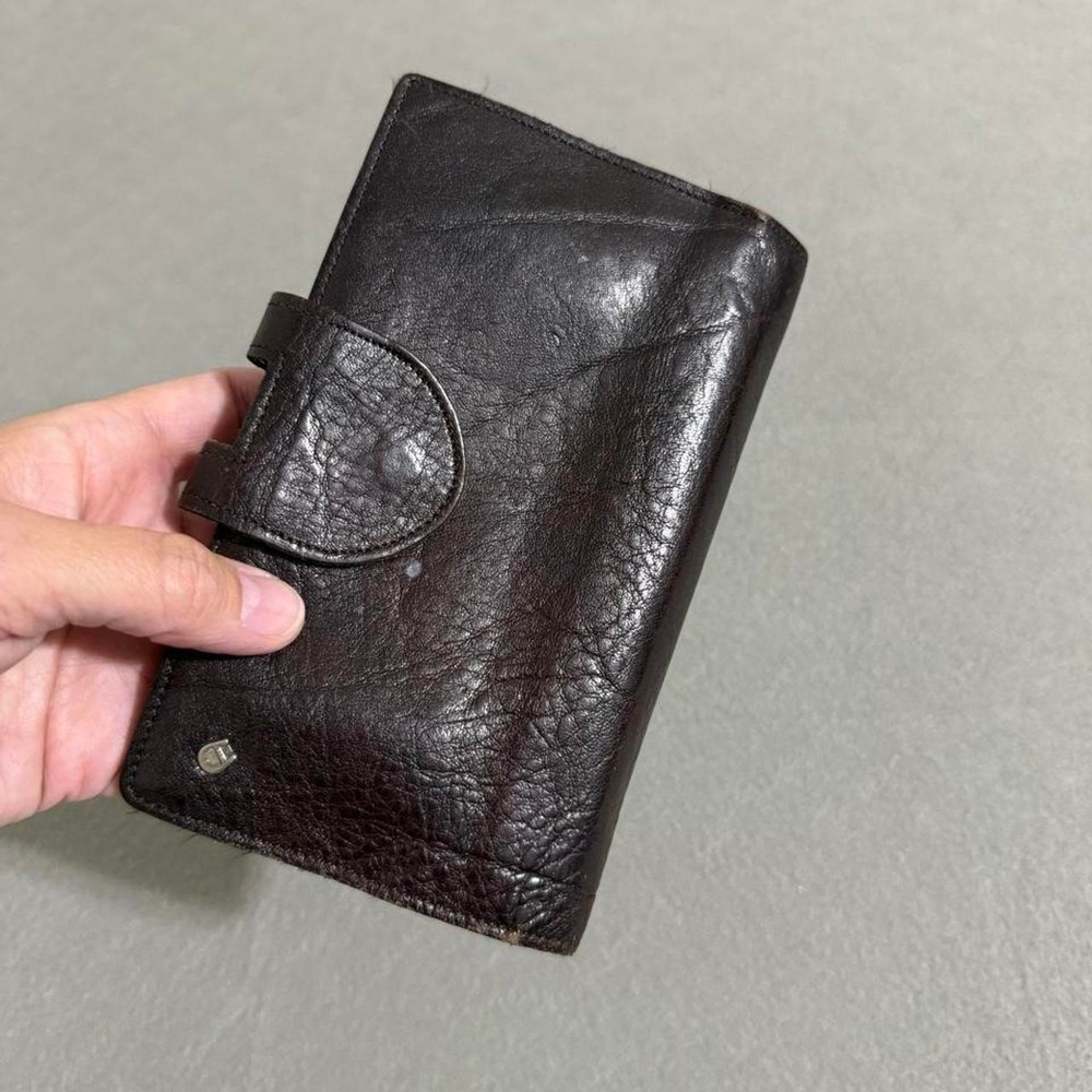 Vtg 70s Etienne Aigner Oxblood Brown Leather Wallet Kiss Lock Coin Purse Mirror